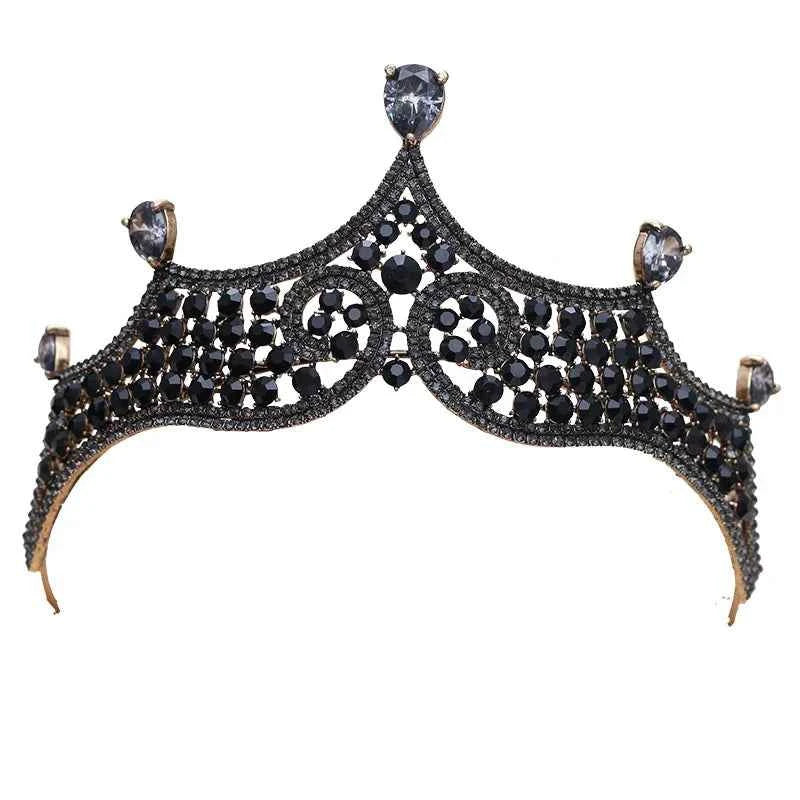 Vintage Black Crystal Beads Bridal Tiaras Crown Rhinestone Diadem Pageant Baroque Crowns Bride Hairband Wedding Hair Accessories