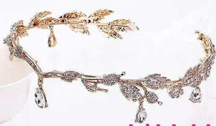 Luxury Crystal Crown Bridal Hair Accessories Wedding Rhinestone Waterdrop Leaf Tiara Crown Headband Frontlet Brides Hair Jewelry - GiFTiFY
