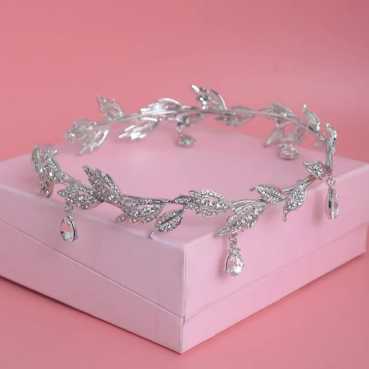 Luxury Crystal Crown Bridal Hair Accessories Wedding Rhinestone Waterdrop Leaf Tiara Crown Headband Frontlet Brides Hair Jewelry GiFTiFY