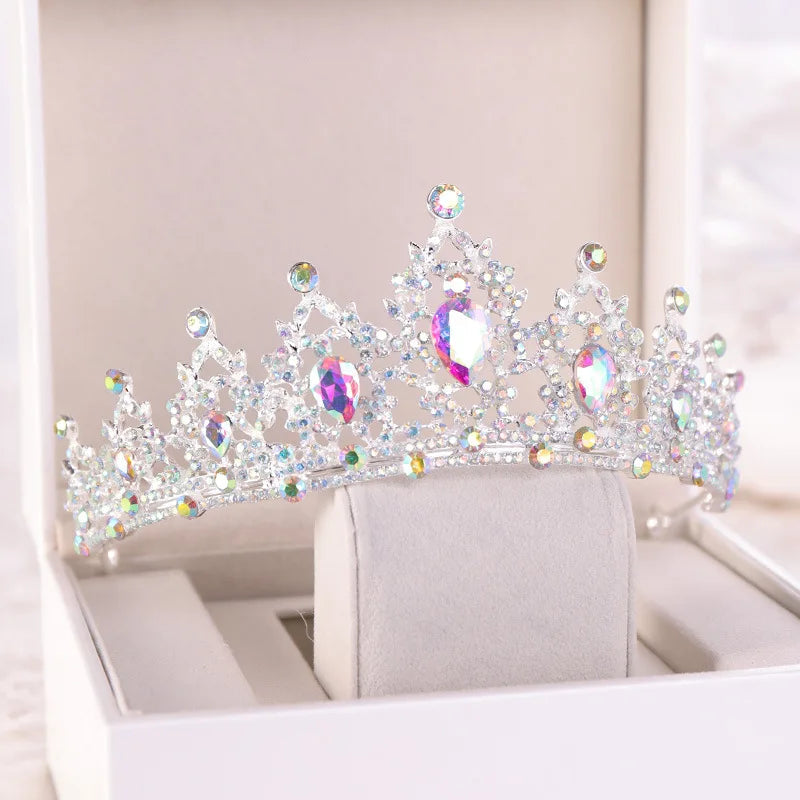 Baroque Gold Color Champagne Crystal Heart Bridal Tiara Crown Rhinestone Pageant Diadem Veil Tiara Headband Wedding Hair Jewelry GiFTiFY