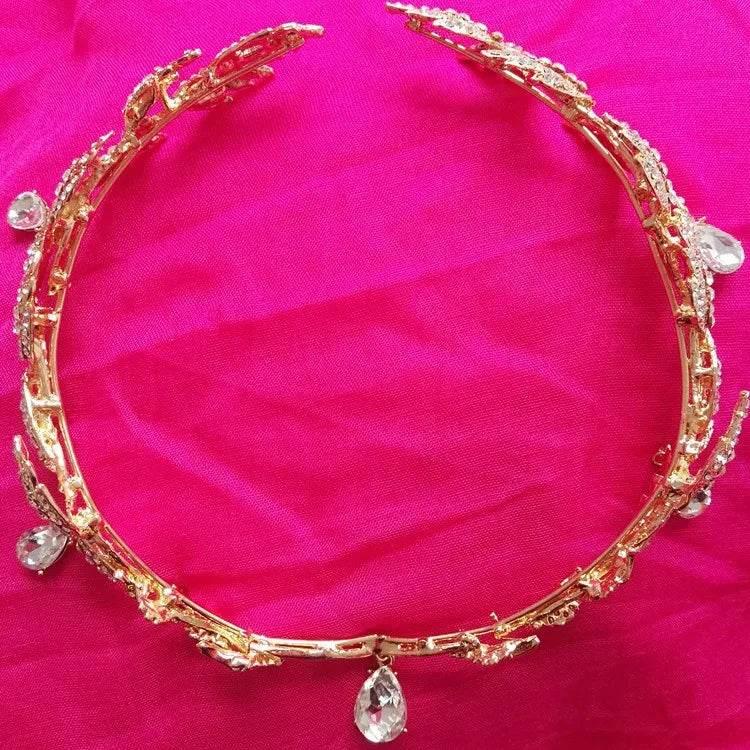 Luxury Crystal Crown Bridal Hair Accessories Wedding Rhinestone Waterdrop Leaf Tiara Crown Headband Frontlet Brides Hair Jewelry Tiaras by DSERS