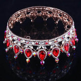 Luxury Retro Gold Color Pink Crystal Round Bridal Crown Classic Baroque Rhinestone Diadem Tiaras Women Wedding Hair Accessories - GiFTiFY