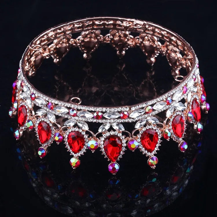 Luxury Retro Gold Color Pink Crystal Round Bridal Crown Classic Baroque Rhinestone Diadem Tiaras Women Wedding Hair Accessories GiFTiFY
