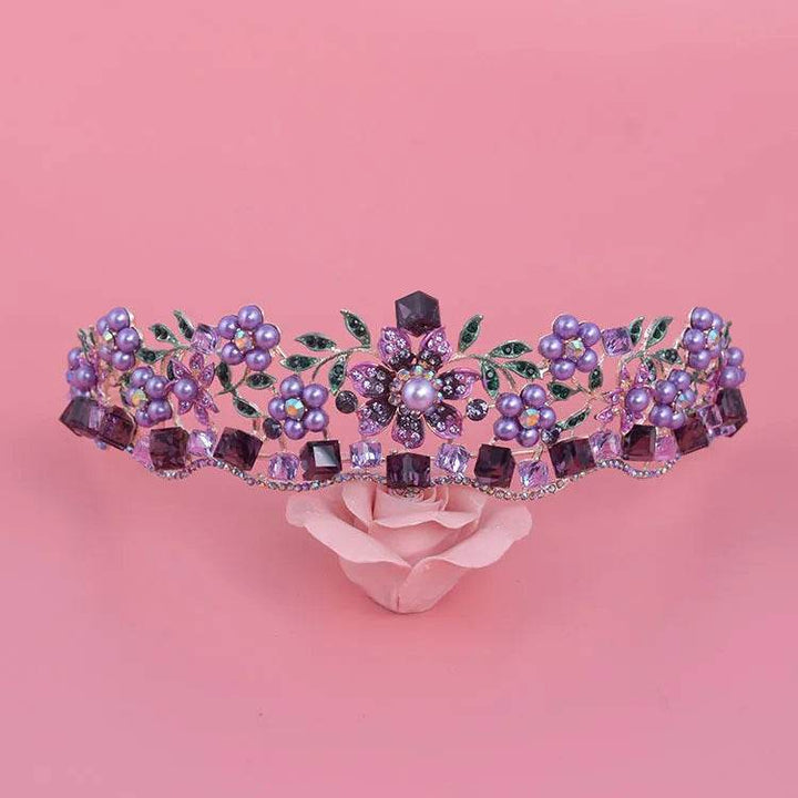 Luxury Baroque Purple Crystal Pearl Bridal Crown Tiara Magnificent Rhinestone Diadem for Bride Headband Wedding Hair Accessories - GiFTiFY