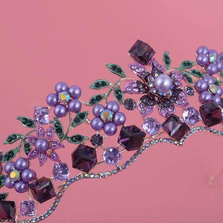 Luxury Baroque Purple Crystal Pearl Bridal Crown Tiara Magnificent Rhinestone Diadem for Bride Headband Wedding Hair Accessories - GiFTiFY