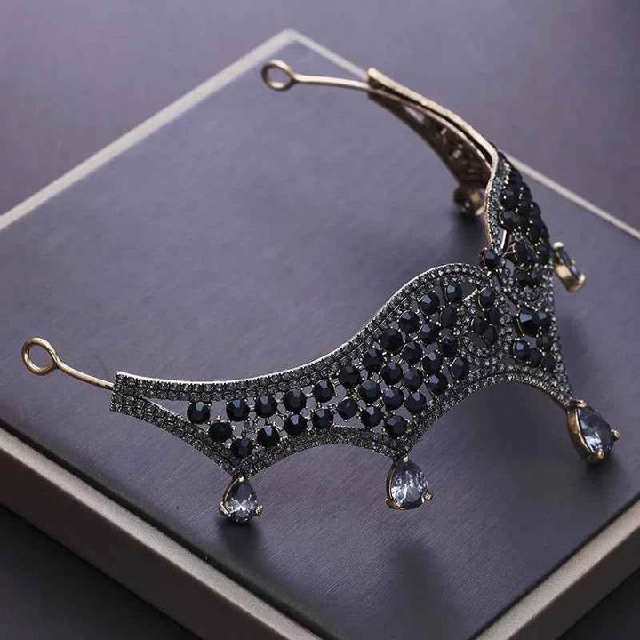 Vintage Black Crystal Beads Bridal Tiaras Crown Rhinestone Diadem Pageant Baroque Crowns Bride Hairband Wedding Hair Accessories - GiFTiFY