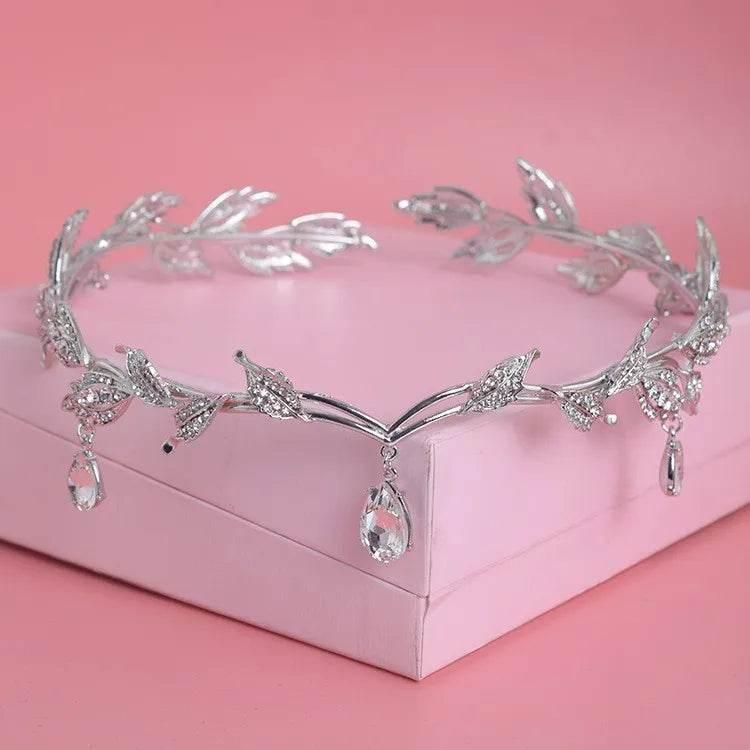 Luxury Crystal Crown Bridal Hair Accessories Wedding Rhinestone Waterdrop Leaf Tiara Crown Headband Frontlet Brides Hair Jewelry - GiFTiFY