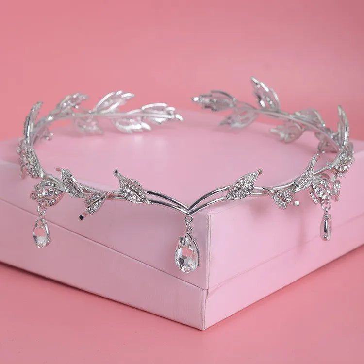 Luxury Crystal Crown Bridal Hair Accessories Wedding Rhinestone Waterdrop Leaf Tiara Crown Headband Frontlet Brides Hair Jewelry GiFTiFY