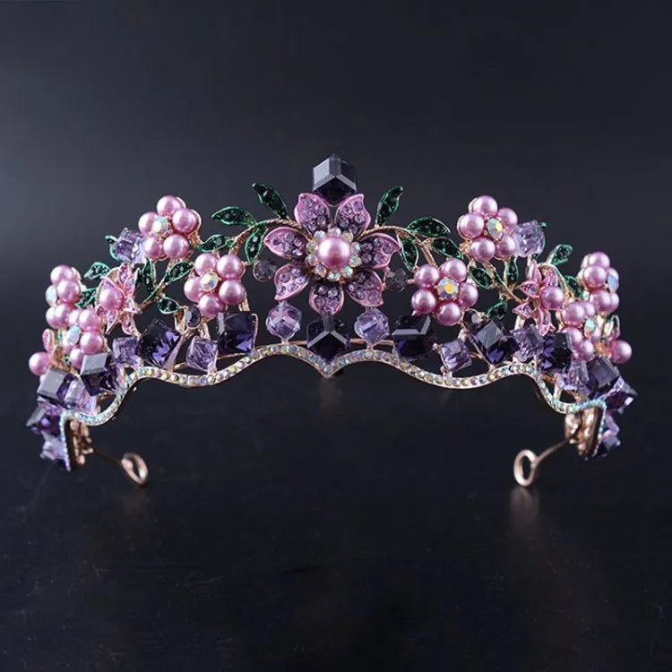 Luxury Baroque Purple Crystal Pearl Bridal Crown Tiara Magnificent Rhinestone Diadem for Bride Headband Wedding Hair Accessories DSERS