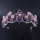 Luxury Baroque Purple Crystal Pearl Bridal Crown Tiara Magnificent Rhinestone Diadem for Bride Headband Wedding Hair Accessories - GiFTiFY