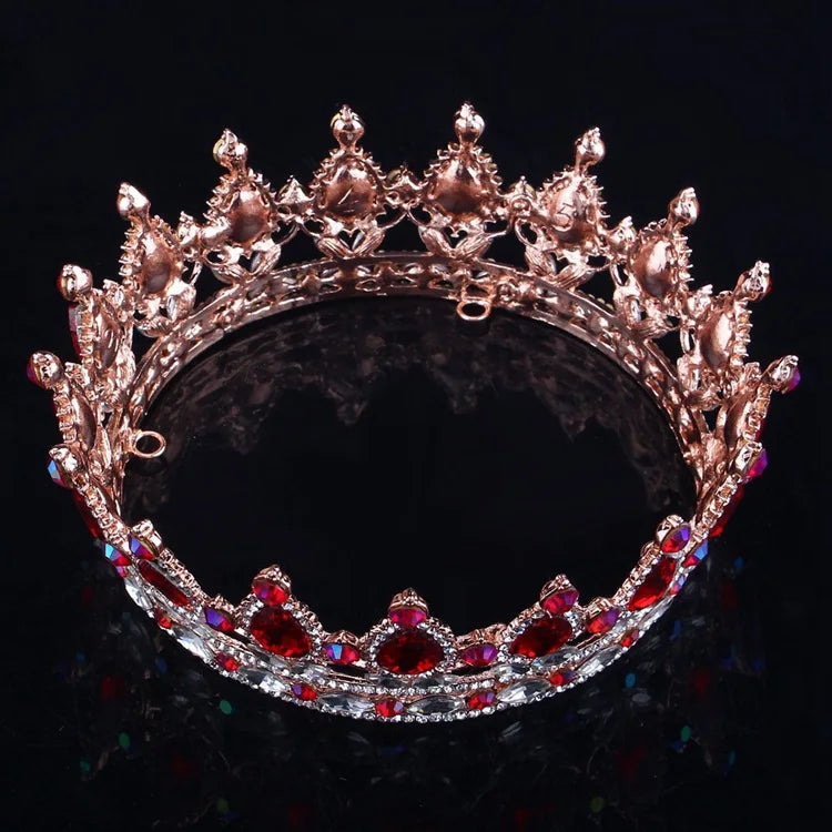 Luxury Retro Gold Color Pink Crystal Round Bridal Crown Classic Baroque Rhinestone Diadem Tiaras Women Wedding Hair Accessories GiFTiFY