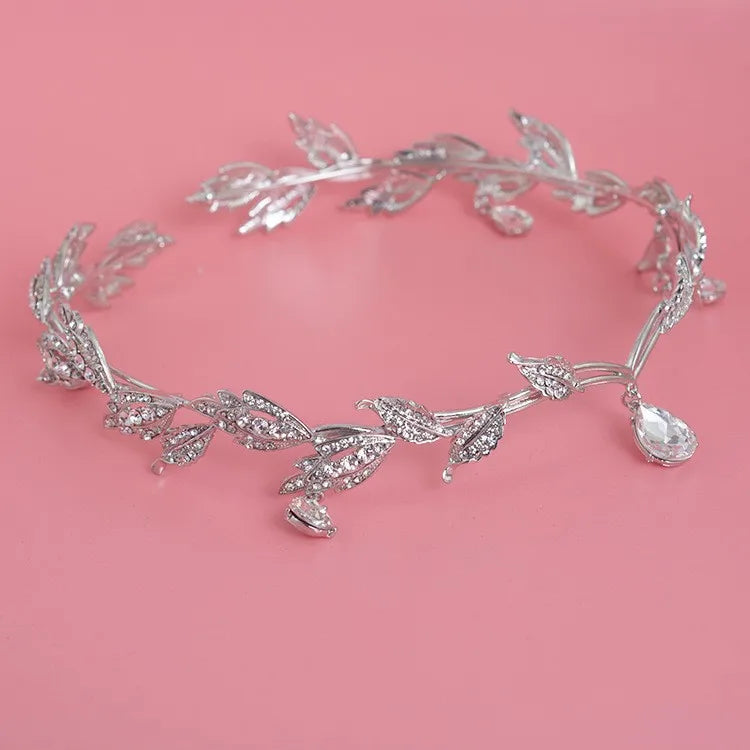 Luxury Crystal Crown Bridal Hair Accessories Wedding Rhinestone Waterdrop Leaf Tiara Crown Headband Frontlet Brides Hair Jewelry GiFTiFY