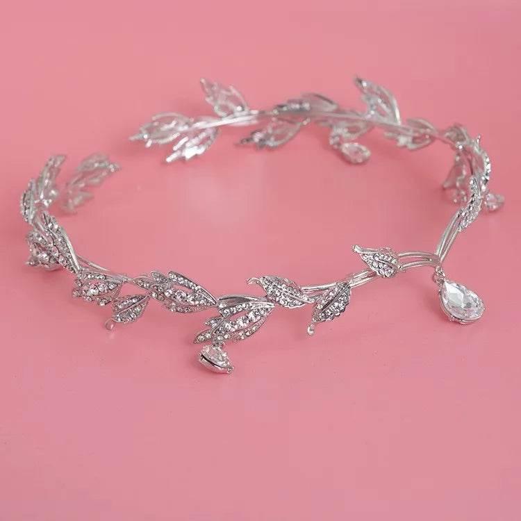 Luxury Crystal Crown Bridal Hair Accessories Wedding Rhinestone Waterdrop Leaf Tiara Crown Headband Frontlet Brides Hair Jewelry - GiFTiFY