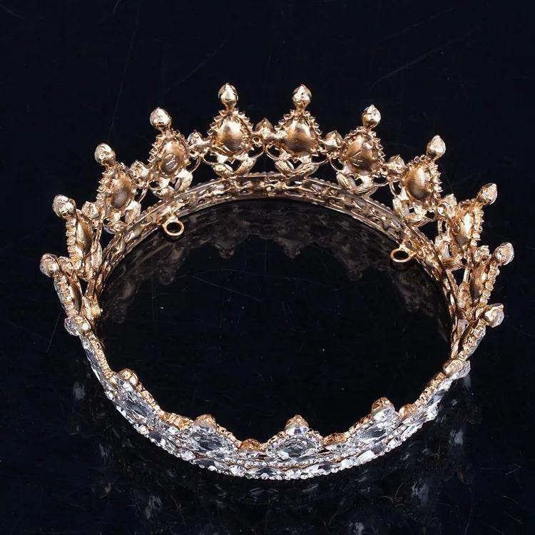 Luxury Retro Gold Color Pink Crystal Round Bridal Crown Classic Baroque Rhinestone Diadem Tiaras Women Wedding Hair Accessories - GiFTiFY