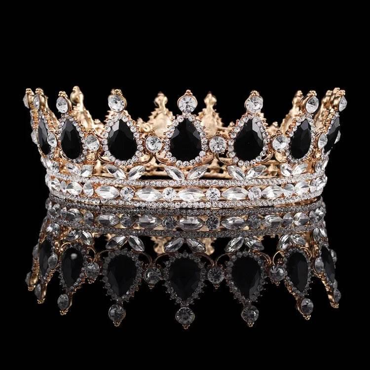 Luxury Retro Gold Color Pink Crystal Round Bridal Crown Classic Baroque Rhinestone Diadem Tiaras Women Wedding Hair Accessories Tiaras by DSERS