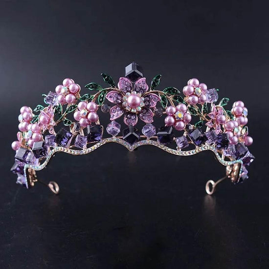 Luxury Baroque Purple Crystal Pearl Bridal Crown Tiara Magnificent Rhinestone Diadem for Bride Headband Wedding Hair Accessories - GiFTiFY