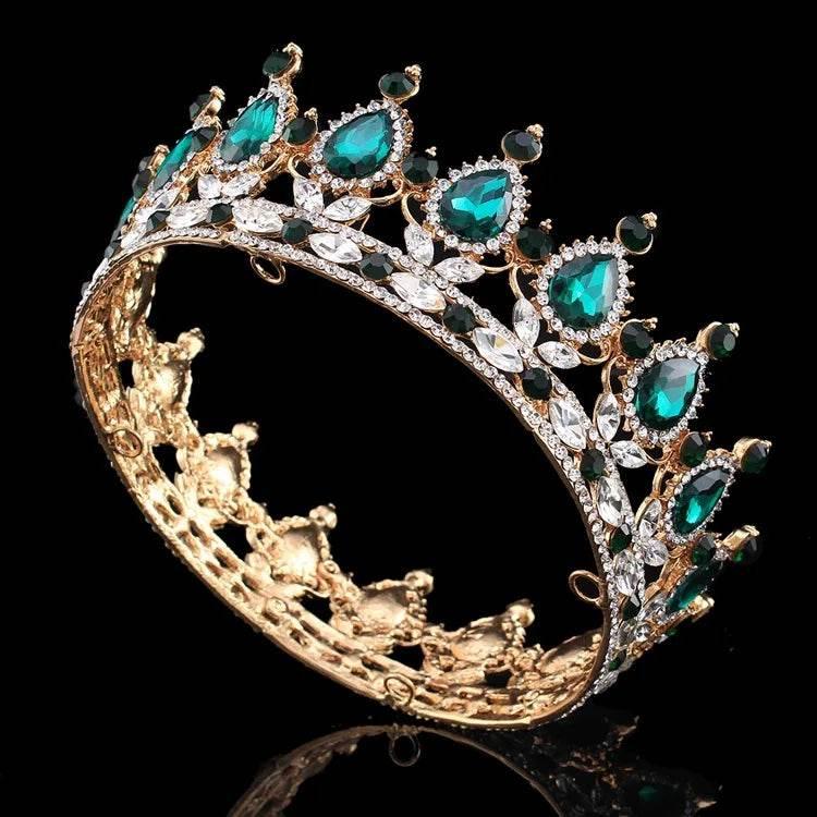 Luxury Retro Gold Color Pink Crystal Round Bridal Crown Classic Baroque Rhinestone Diadem Tiaras Women Wedding Hair Accessories Tiaras by DSERS