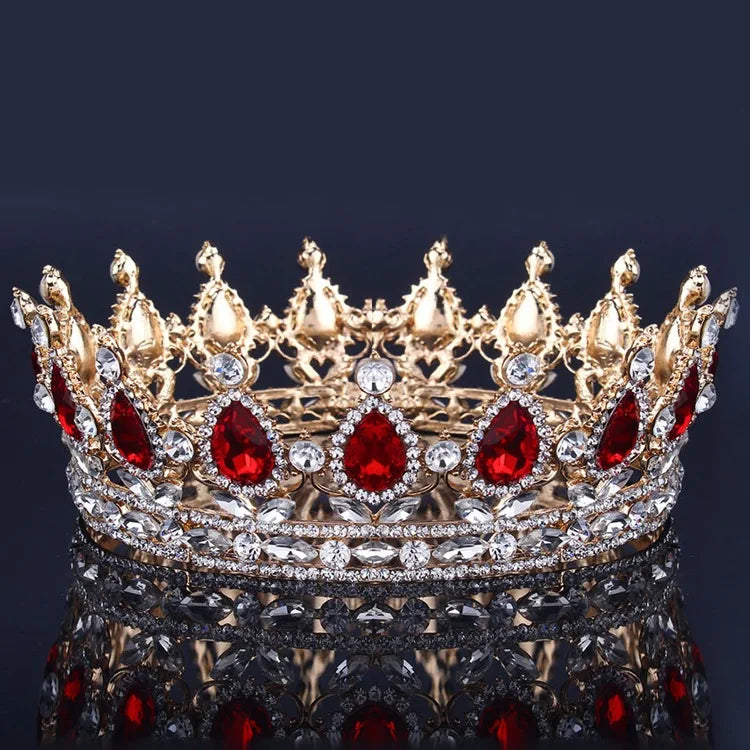 Luxury Retro Gold Color Pink Crystal Round Bridal Crown Classic Baroque Rhinestone Diadem Tiaras Women Wedding Hair Accessories GiFTiFY