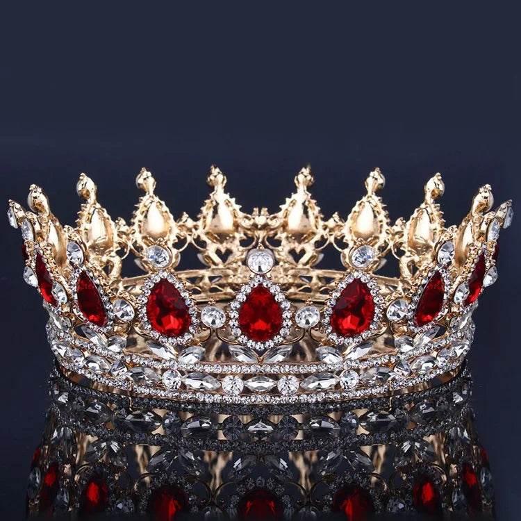 Luxury Retro Gold Color Pink Crystal Round Bridal Crown Classic Baroque Rhinestone Diadem Tiaras Women Wedding Hair Accessories - GiFTiFY