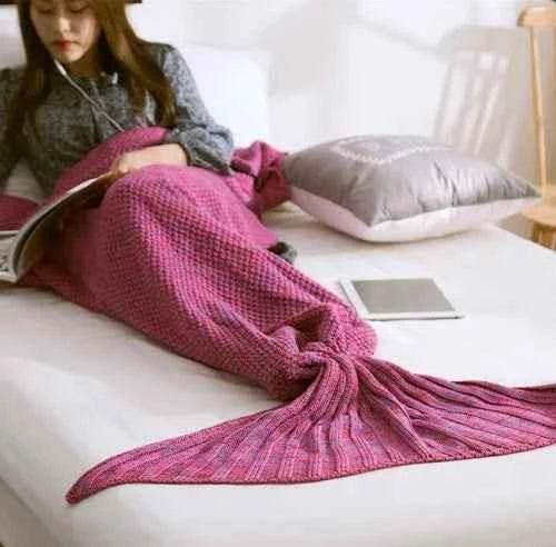 Hot Mermaid Tail Blanket Yarn Knitted Handmade Crochet Mermaid Blanket Super Soft Kids Adults Throw Bed Wrap Bedding 3 Sizes - GiFTiFY