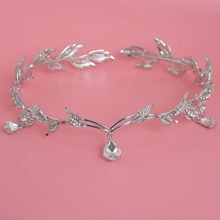 Luxury Crystal Crown Bridal Hair Accessories Wedding Rhinestone Waterdrop Leaf Tiara Crown Headband Frontlet Brides Hair Jewelry GiFTiFY