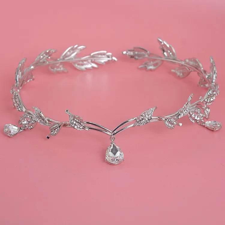 Luxury Crystal Crown Bridal Hair Accessories Wedding Rhinestone Waterdrop Leaf Tiara Crown Headband Frontlet Brides Hair Jewelry Tiaras by DSERS