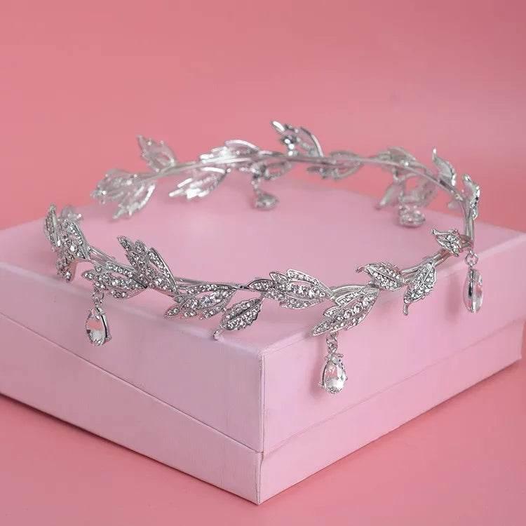 Luxury Crystal Crown Bridal Hair Accessories Wedding Rhinestone Waterdrop Leaf Tiara Crown Headband Frontlet Brides Hair Jewelry Tiaras by DSERS