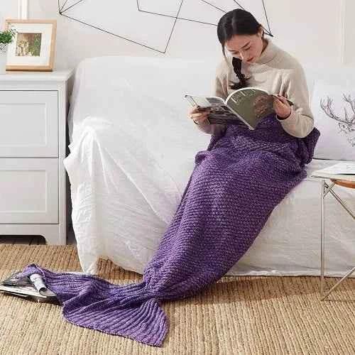 Hot Mermaid Tail Blanket Yarn Knitted Handmade Crochet Mermaid Blanket Super Soft Kids Adults Throw Bed Wrap Bedding 3 Sizes - GiFTiFY