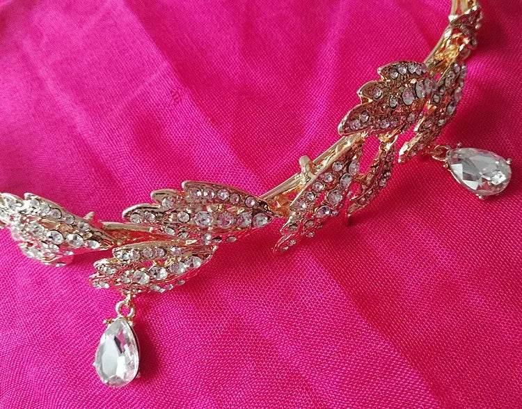 Luxury Crystal Crown Bridal Hair Accessories Wedding Rhinestone Waterdrop Leaf Tiara Crown Headband Frontlet Brides Hair Jewelry Tiaras by DSERS