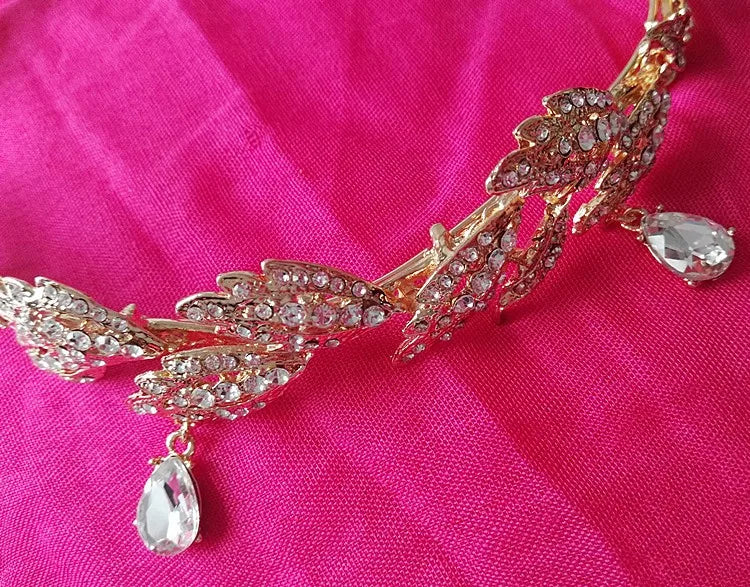 Luxury Crystal Crown Bridal Hair Accessories Wedding Rhinestone Waterdrop Leaf Tiara Crown Headband Frontlet Brides Hair Jewelry GiFTiFY