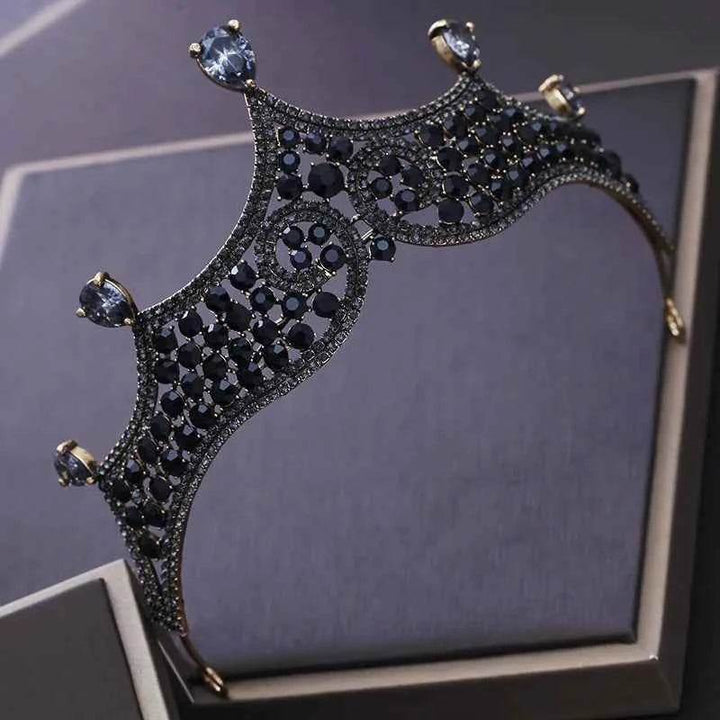 Vintage Black Crystal Beads Bridal Tiaras Crown Rhinestone Diadem Pageant Baroque Crowns Bride Hairband Wedding Hair Accessories - GiFTiFY