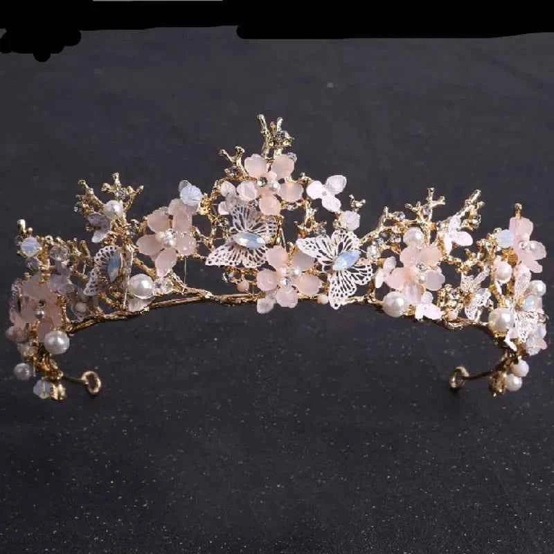 Baroque Gold Color Butterfly Crystal Costume Jewelry Sets Rhinestone Choker Necklace Earrings Tiaras Crown Wedding Jewelry Set by George Black