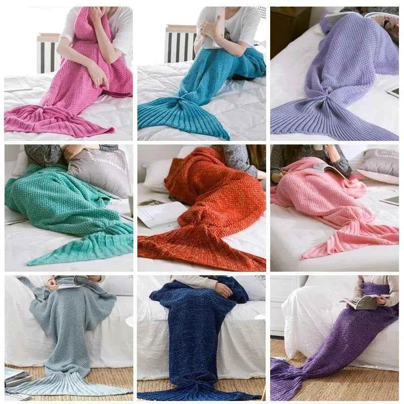 Hot Mermaid Tail Blanket Yarn Knitted Handmade Crochet Mermaid Blanket Super Soft Kids Adults Throw Bed Wrap Bedding 3 Sizes - GiFTiFY