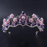 Luxury Baroque Purple Crystal Pearl Bridal Crown Tiara Magnificent Rhinestone Diadem for Bride Headband Wedding Hair Accessories - GiFTiFY