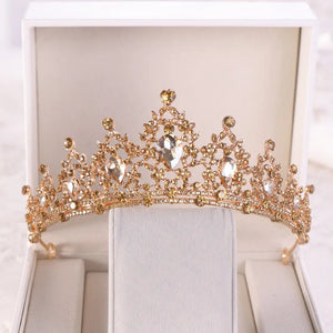 Baroque Gold Color Champagne Crystal Heart Bridal Tiara Crown Rhinestone Pageant Diadem Veil Tiara Headband Wedding Hair Jewelry GiFTiFY