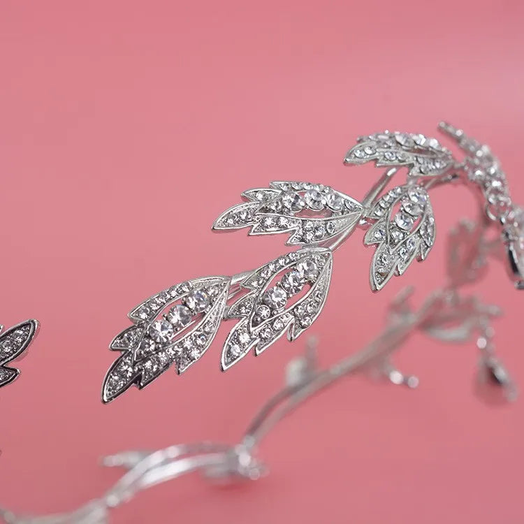 Luxury Crystal Crown Bridal Hair Accessories Wedding Rhinestone Waterdrop Leaf Tiara Crown Headband Frontlet Brides Hair Jewelry GiFTiFY