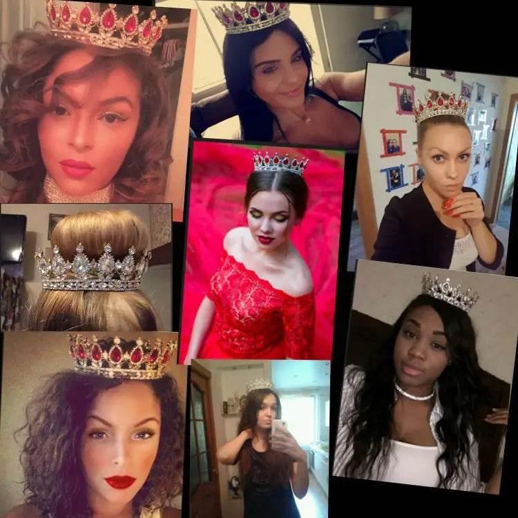 Luxury Retro Gold Color Pink Crystal Round Bridal Crown Classic Baroque Rhinestone Diadem Tiaras Women Wedding Hair Accessories - GiFTiFY