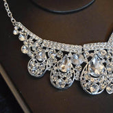 Luxury Big Rhinestone Bridal Jewelry Sets Silver Plated Crystal Crown Tiaras Choker Necklace Earrings Sets Wedding Accessories - GiFTiFY