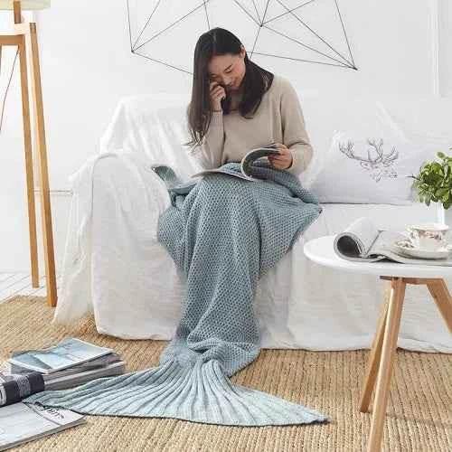 Hot Mermaid Tail Blanket Yarn Knitted Handmade Crochet Mermaid Blanket Super Soft Kids Adults Throw Bed Wrap Bedding 3 Sizes - GiFTiFY