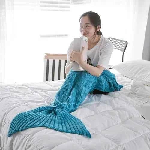 Hot Mermaid Tail Blanket Yarn Knitted Handmade Crochet Mermaid Blanket Super Soft Kids Adults Throw Bed Wrap Bedding 3 Sizes - GiFTiFY