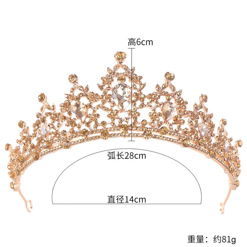 Baroque Gold Color Champagne Crystal Heart Bridal Tiara Crown Rhinestone Pageant Diadem Veil Tiara Headband Wedding Hair Jewelry GiFTiFY