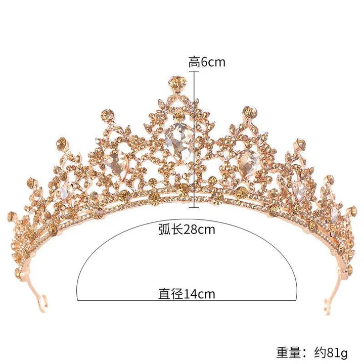 Baroque Gold Color Champagne Crystal Heart Bridal Tiara Crown Rhinestone Pageant Diadem Veil Tiara Headband Wedding Hair Jewelry - GiFTiFY