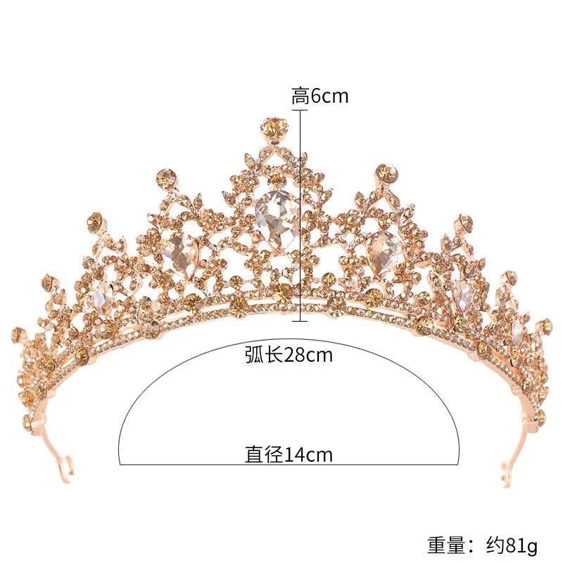 Baroque Gold Color Champagne Crystal Heart Bridal Tiara Crown Rhinestone Pageant Diadem Veil Tiara Headband Wedding Hair Jewelry Tiaras by DSERS
