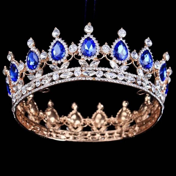 Luxury Retro Gold Color Pink Crystal Round Bridal Crown Classic Baroque Rhinestone Diadem Tiaras Women Wedding Hair Accessories Tiaras by DSERS