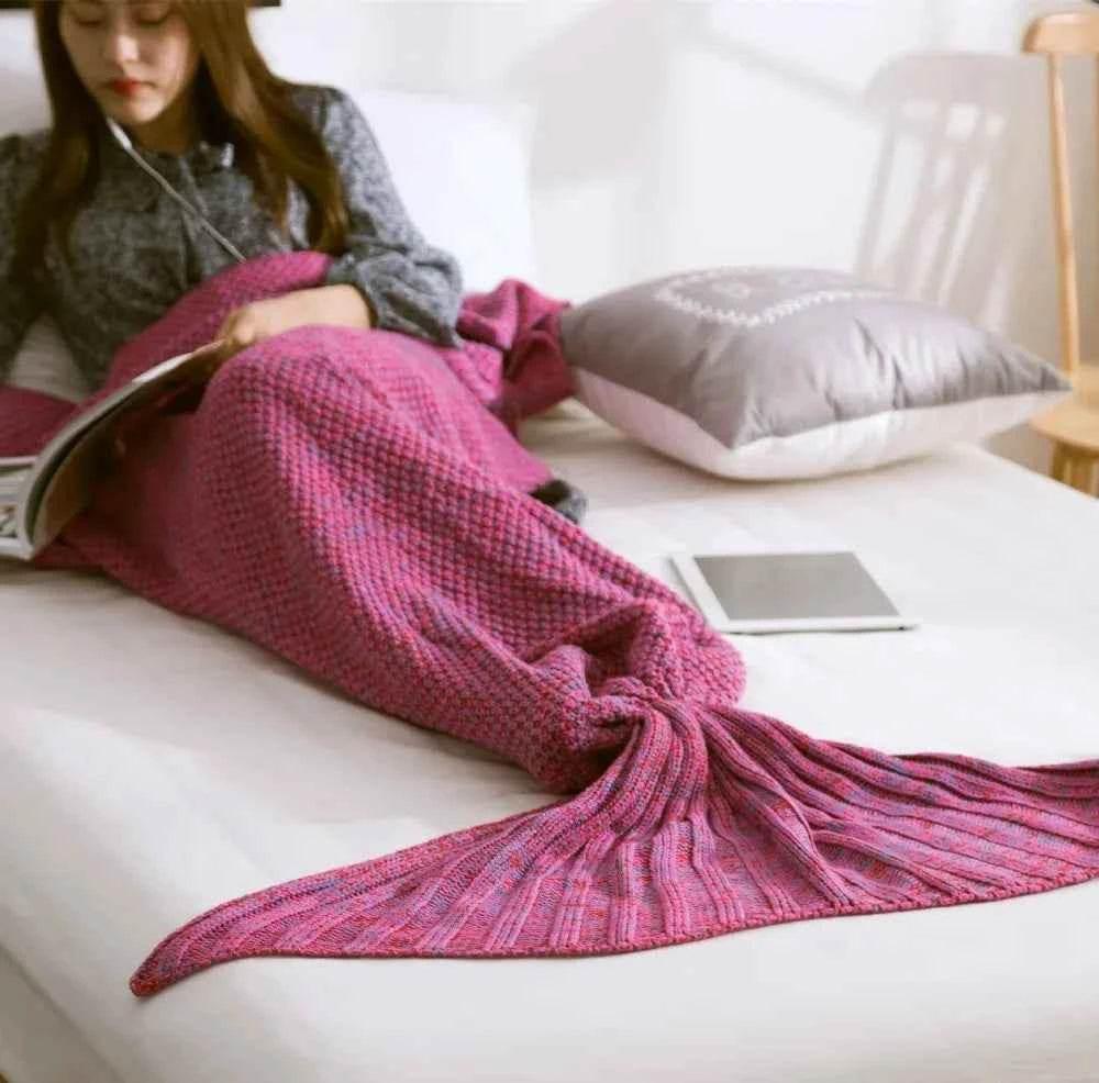 Hot Mermaid Tail Blanket Yarn Knitted Handmade Crochet Mermaid Blanket Super Soft Kids Adults Throw Bed Wrap Bedding 3 Sizes - GiFTiFY
