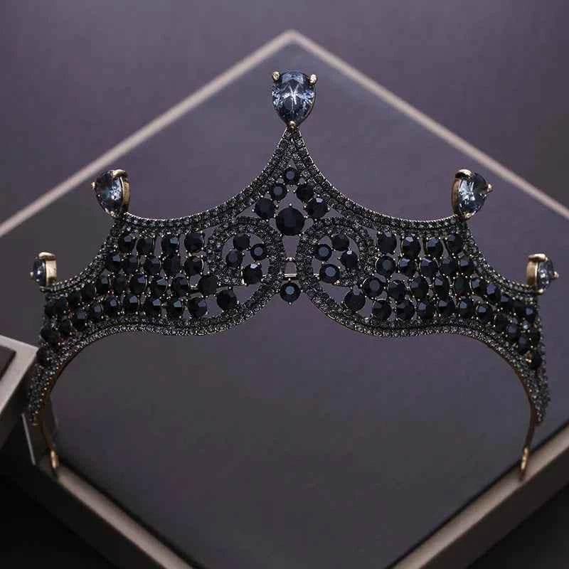 Vintage Black Crystal Beads Bridal Tiaras Crown Rhinestone Diadem Pageant Baroque Crowns Bride Hairband Wedding Hair Accessories Bridal Jewelry by DSERS