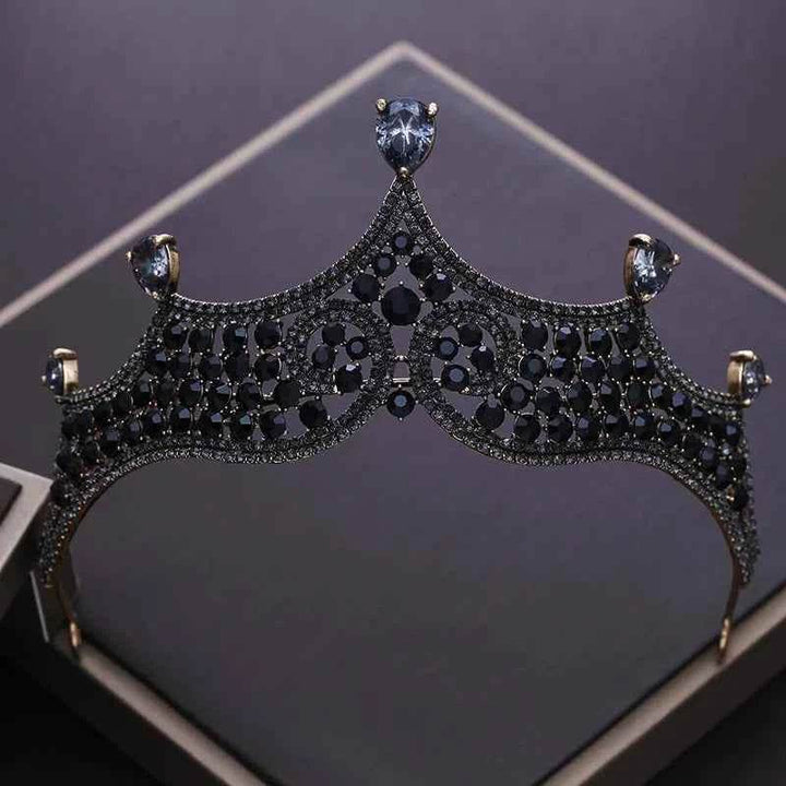 Vintage Black Crystal Beads Bridal Tiaras Crown Rhinestone Diadem Pageant Baroque Crowns Bride Hairband Wedding Hair Accessories - GiFTiFY