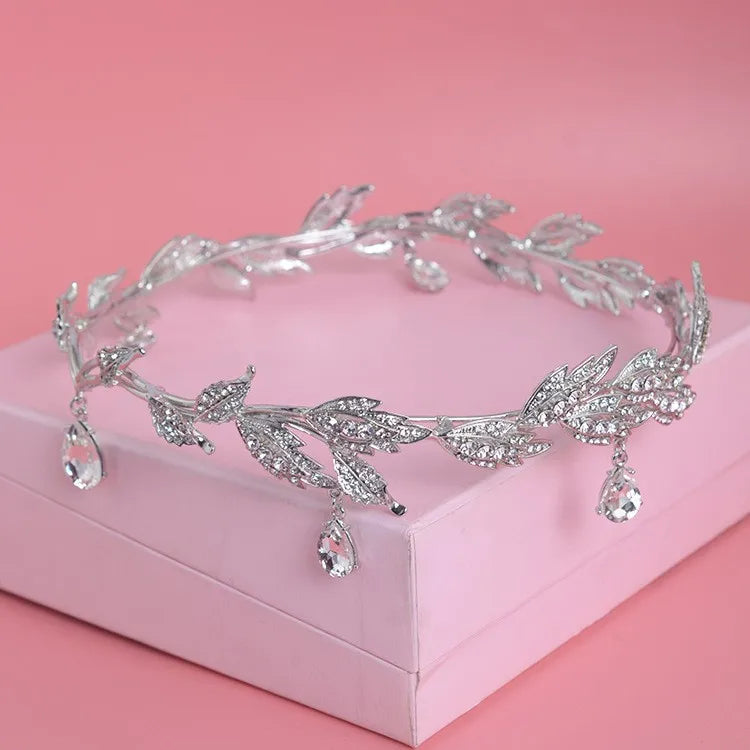 Luxury Crystal Crown Bridal Hair Accessories Wedding Rhinestone Waterdrop Leaf Tiara Crown Headband Frontlet Brides Hair Jewelry GiFTiFY