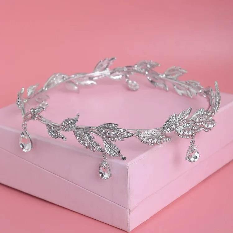 Luxury Crystal Crown Bridal Hair Accessories Wedding Rhinestone Waterdrop Leaf Tiara Crown Headband Frontlet Brides Hair Jewelry Tiaras by DSERS