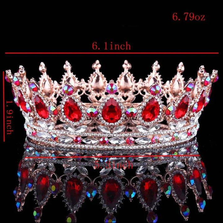 Luxury Retro Gold Color Pink Crystal Round Bridal Crown Classic Baroque Rhinestone Diadem Tiaras Women Wedding Hair Accessories - GiFTiFY